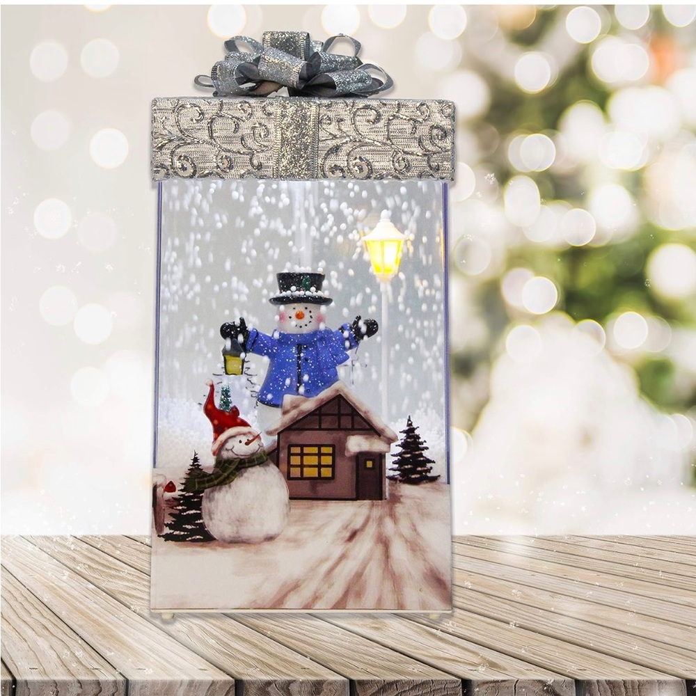 Fraser Hill Farm Animated Musical 12-in Shadowbox with Snowman and Silver Bow